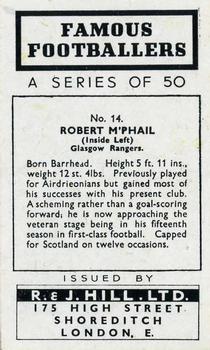 1939 R & J Hill Famous Footballers Series 1 #14 Bob McPhail Back