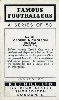 1939 R & J Hill Famous Footballers Series 1 #20 George Nicholson Back