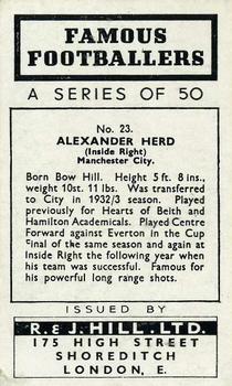 1939 R & J Hill Famous Footballers Series 1 #23 Alec Herd Back