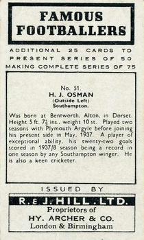 1939 R & J Hill Famous Footballers Series 2 #51 Harry Osman Back
