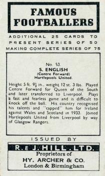 1939 R & J Hill Famous Footballers Series 2 #53 Sam English Back