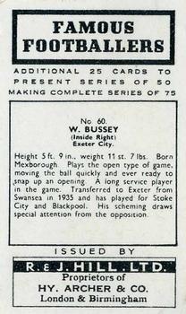 1939 R & J Hill Famous Footballers Series 2 #60 Walter Bussey Back