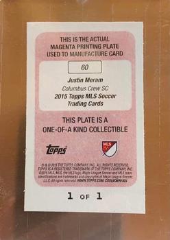 2015 Topps MLS - Printing Plates Magenta #60 Justin Meram Back