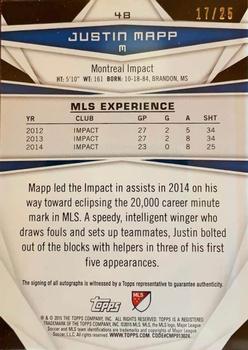 2015 Topps MLS - Autographs Gold #48 Justin Mapp Back