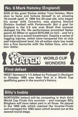 1986 Match World Cup Wonders #6 Mark Hateley Back