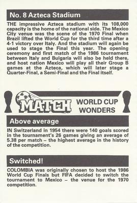 1986 Match World Cup Wonders #8 Azteca Stadium Back