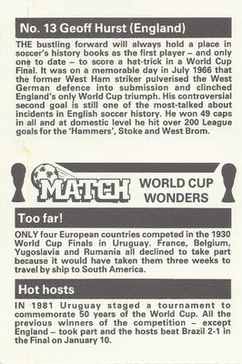 1986 Match World Cup Wonders #13 Geoff Hurst Back