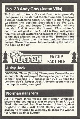 1986-87 Match FA Cup Fact File #23 Andy Gray Back