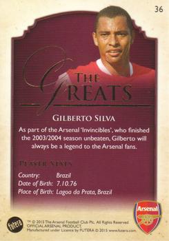 2015 Futera Unique Arsenal #36 Gilberto Silva Back