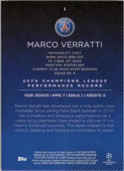2015-16 Topps UEFA Champions League Showcase #4 Marco Verratti Back
