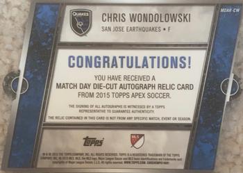 2015 Topps Apex MLS - Match Day Die Cut Autograph Relics #MDAR-CW Chris Wondolowski Back