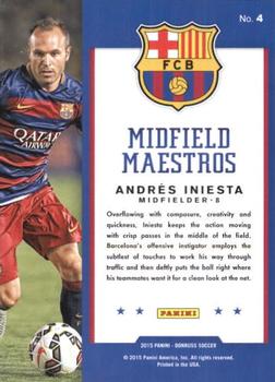 2015 Donruss - Midfield Maestros Silver Press Proof #4 Andres Iniesta Back