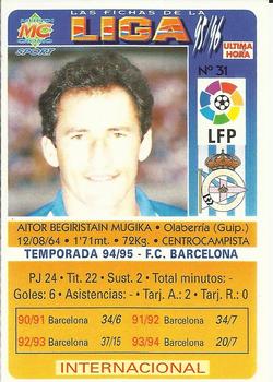 1995-96 Mundicromo Sport Las Fichas de La Liga - Ultima Hora #31 Begiristain Back