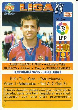 1995-96 Mundicromo Sport Las Fichas de La Liga - Ultima Hora #64b Celades Back