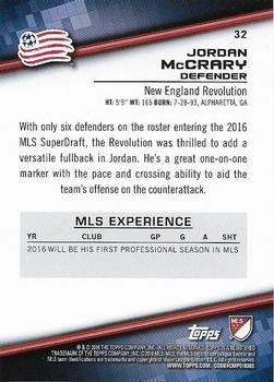 2016 Topps MLS #32 Jordan McCrary Back