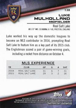 2016 Topps MLS #138 Luke Mulholland Back