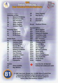 1998 Futera Chelsea Fans Selection #81 Checklist 2 Back