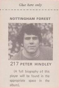 1971-72 FKS Publishers Wonderful World of Soccer Stars Stickers #217 Peter Hindley Back