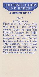 1958 Football Clubs and Badges #2 Aston Villa Back