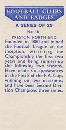 1958 Football Clubs and Badges #16 Preston North End Back