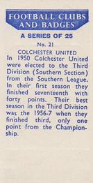 1958 Football Clubs and Badges #21 Colchester United Back