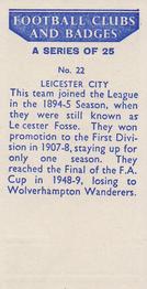 1958 Football Clubs and Badges #22 Leicester City Back
