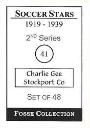 1998 Fosse Soccer Stars 1919-1939 : Series 2 #41 Charlie Gee Back