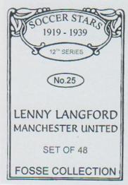 1998 Fosse Soccer Stars 1919-1939 : Series 12 #25 Lenny Langford Back