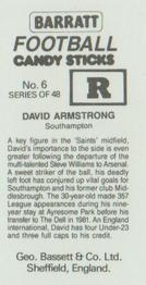 1985-86 Bassett & Co. Football Candy Sticks #6 David Armstrong Back