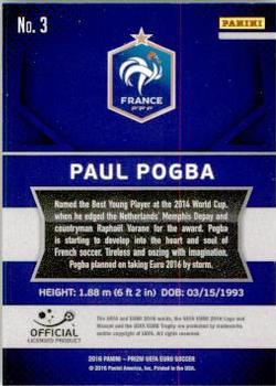 2016 Panini Prizm UEFA Euro #3 Paul Pogba Back