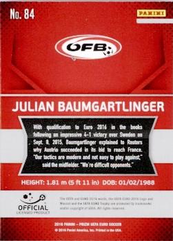 2016 Panini Prizm UEFA Euro #84 Julian Baumgartlinger Back