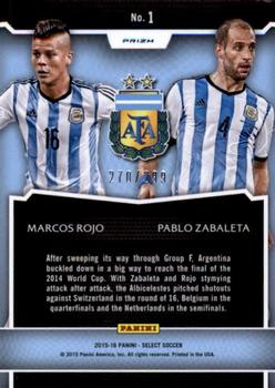 2015-16 Panini Select - Dynamic Duos Blue Prizm #1 Marcos Rojo / Pablo Zabaleta Back