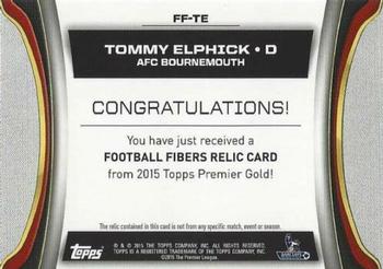 2015 Topps Premier Gold - Football Fibers Relics Jumbo Purple #FF-TE Tommy Elphick Back