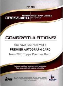 2015 Topps Premier Gold - Premier Autographs #PA-AC Aaron Cresswell Back