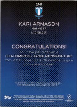 2015-16 Topps UEFA Champions League Showcase - Autographs #CLA-KA Kari Arnason Back
