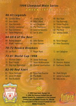 1998 Futera Liverpool #98 Checklist 2 Back