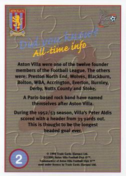 1998 Futera Aston Villa Fans Selection #2 Team Puzzle Back