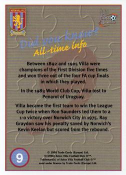 1998 Futera Aston Villa Fans Selection #9 Team Puzzle Back