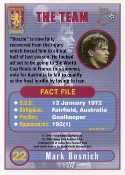 1998 Futera Aston Villa Fans Selection #22 Mark Bosnich Back