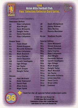 1998 Futera Aston Villa Fans Selection #36 Checklist 2 Back