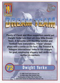 1998 Futera Aston Villa Fans Selection #72 Dwight Yorke Back