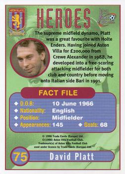1998 Futera Aston Villa Fans Selection #75 David Platt Back