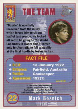 1998 Futera Aston Villa Fans Selection - Foil #22 Mark Bosnich Back