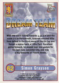 1998 Futera Aston Villa Fans Selection - Foil #62 Simon Grayson Back