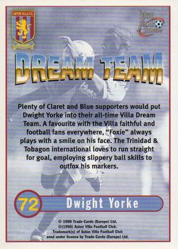 1998 Futera Aston Villa Fans Selection - Foil #72 Dwight Yorke Back