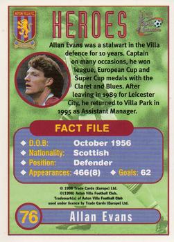 1998 Futera Aston Villa Fans Selection - Foil #76 Allan Evans Back