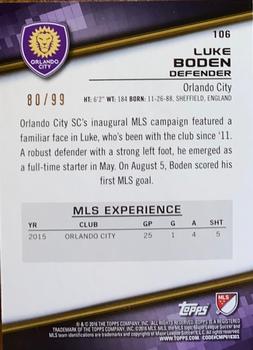 2016 Topps MLS - Blue #106 Luke Boden Back