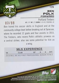2016 Topps MLS - Blue #126 Ben Polk Back