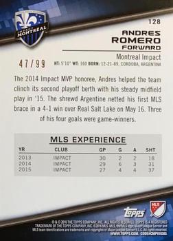 2016 Topps MLS - Blue #128 Andres Romero Back