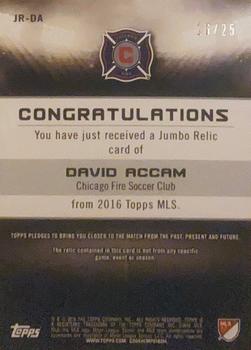 2016 Topps MLS - Jumbo Relics Orange #JR-DA David Accam Back